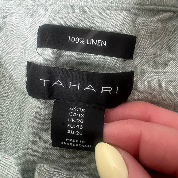 Tahari Women's 1X 100% Linen Tunic Top Sage Green Roll Tab Sleeve Lightweight - Picture 9 of 9